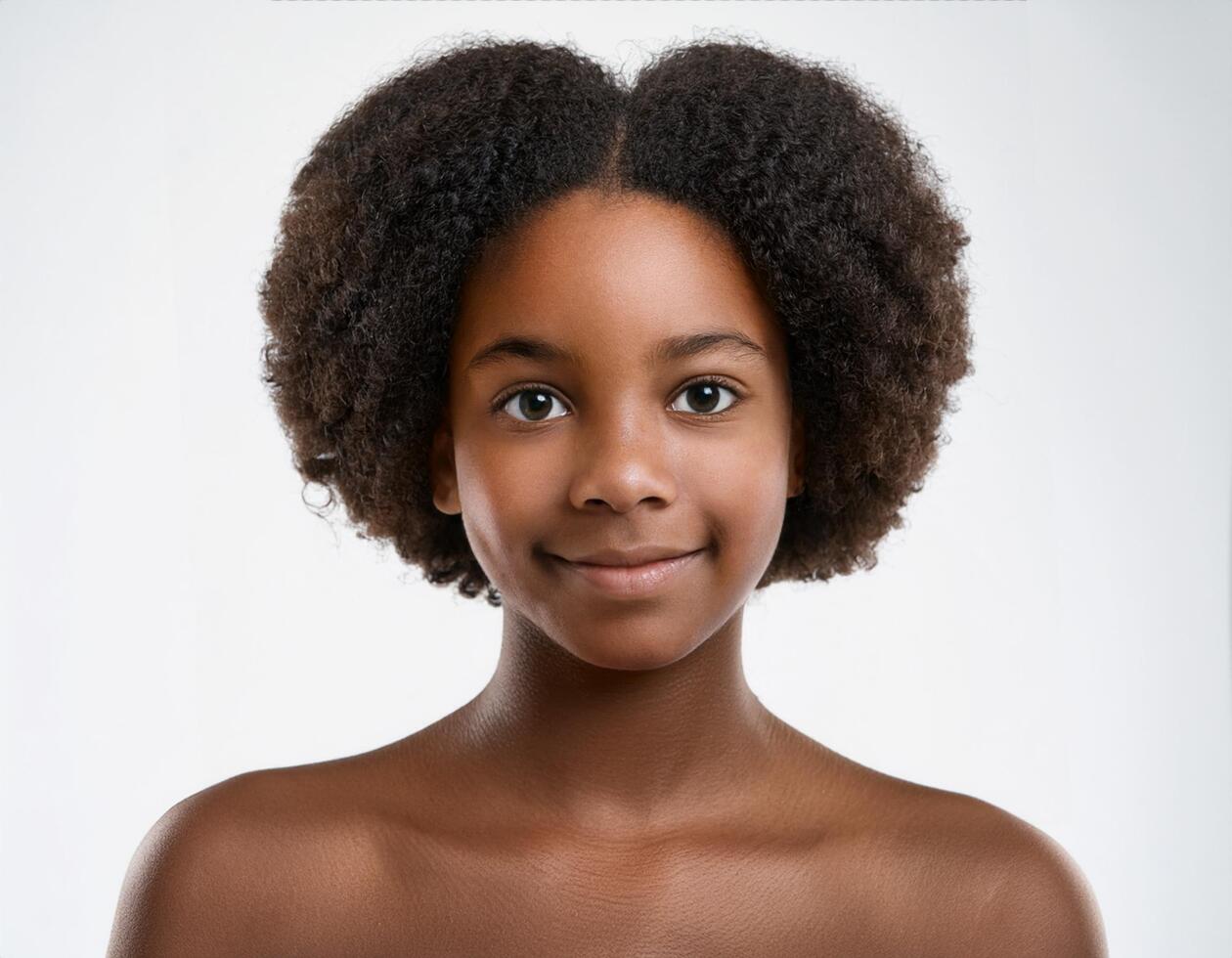 Studio Portrait of African Teenager with Defined Defined Short Natural Curls on White Background photo