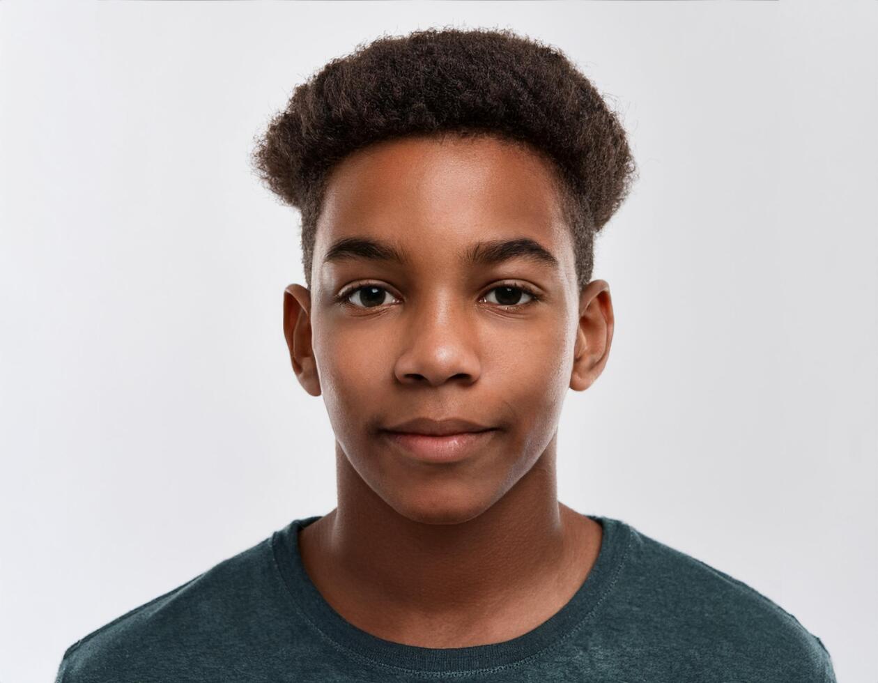 Studio Portrait of African Teenager with Defined High Curled Texture on White Background photo