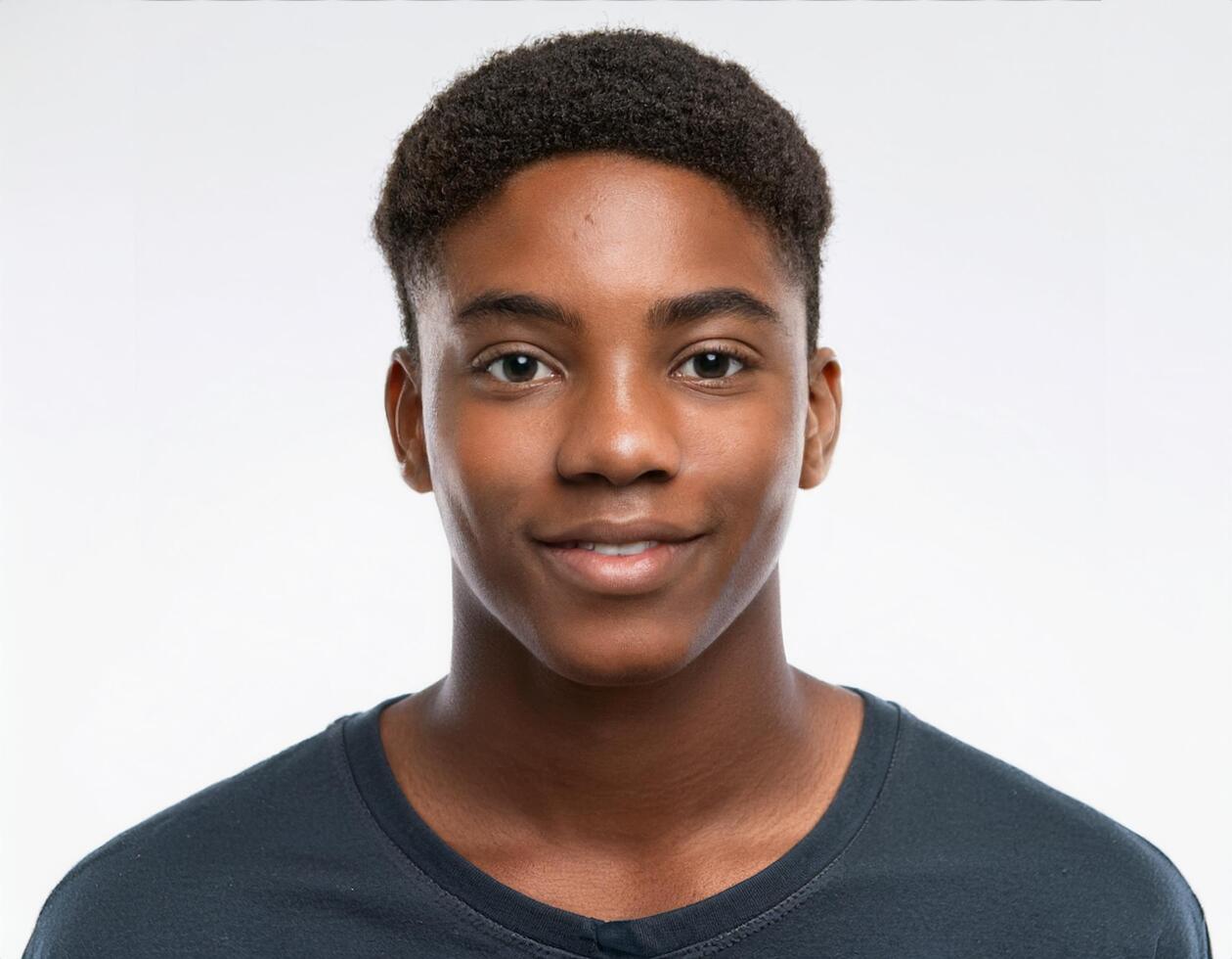 Portrait of African Teenager with Defined Defined Natural Loose Curls on White Background photo