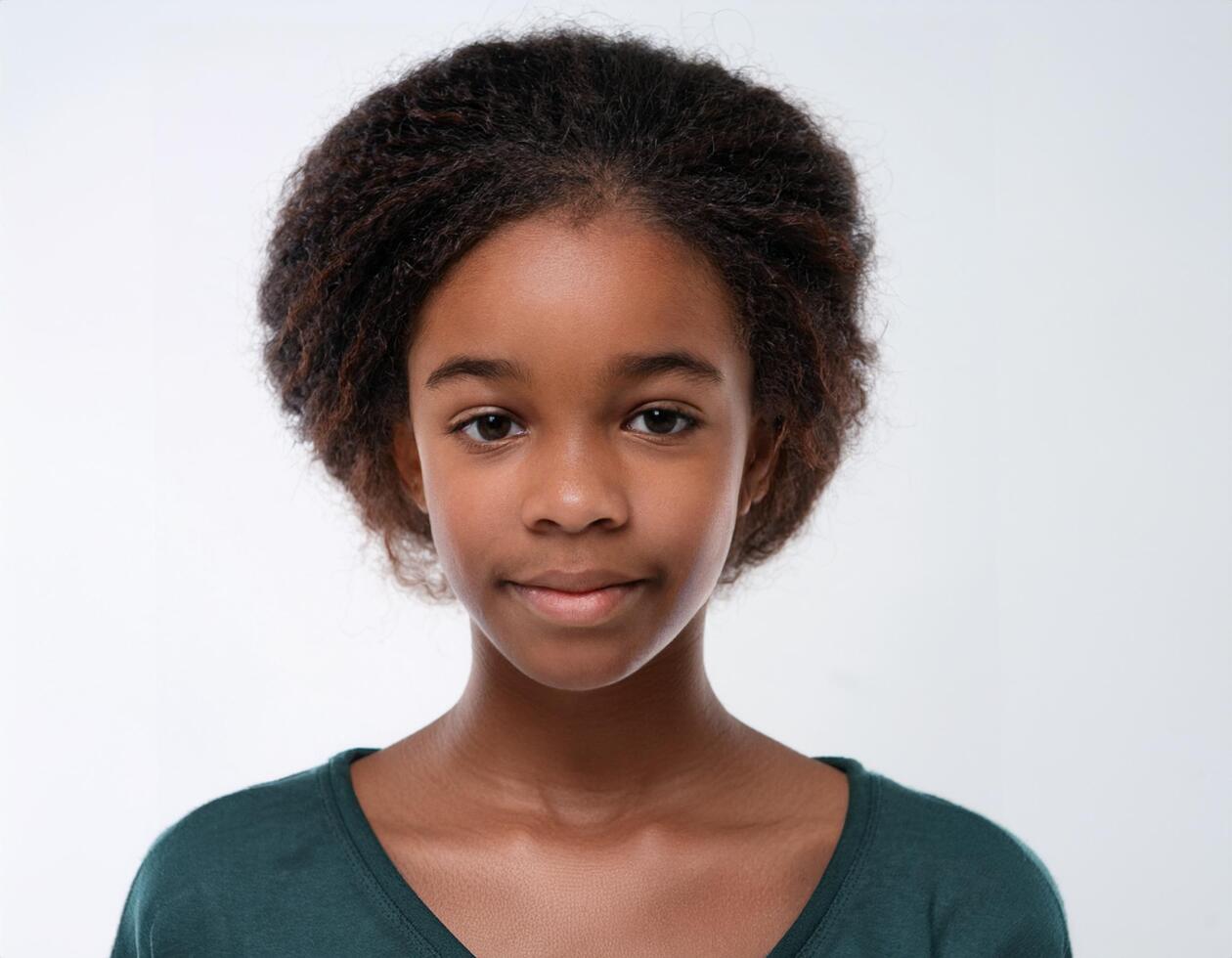 Portrait of African Teenager with Defined Defined Textured Ringlet Curls on White Background photo