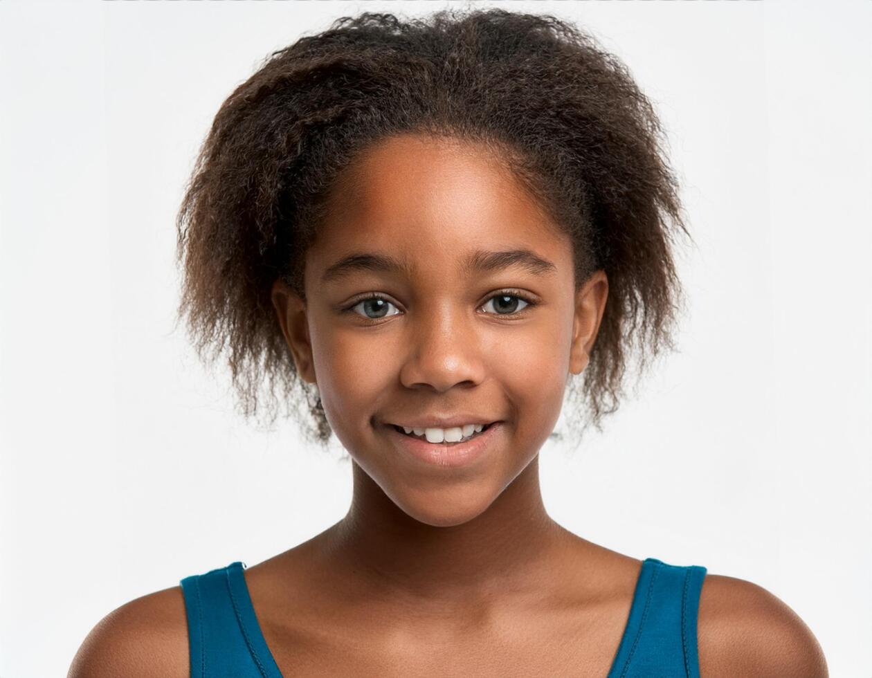Studio Portrait of African Teenager with Defined Defined Natural Shaved Curls on White Background photo