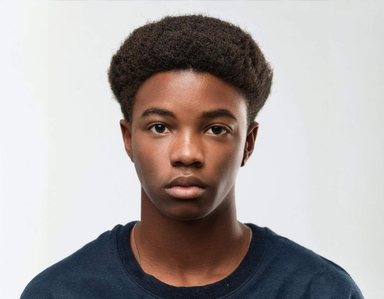 Portrait of African Teenager with Defined Defined Soft Braids and Curls on White Background photo