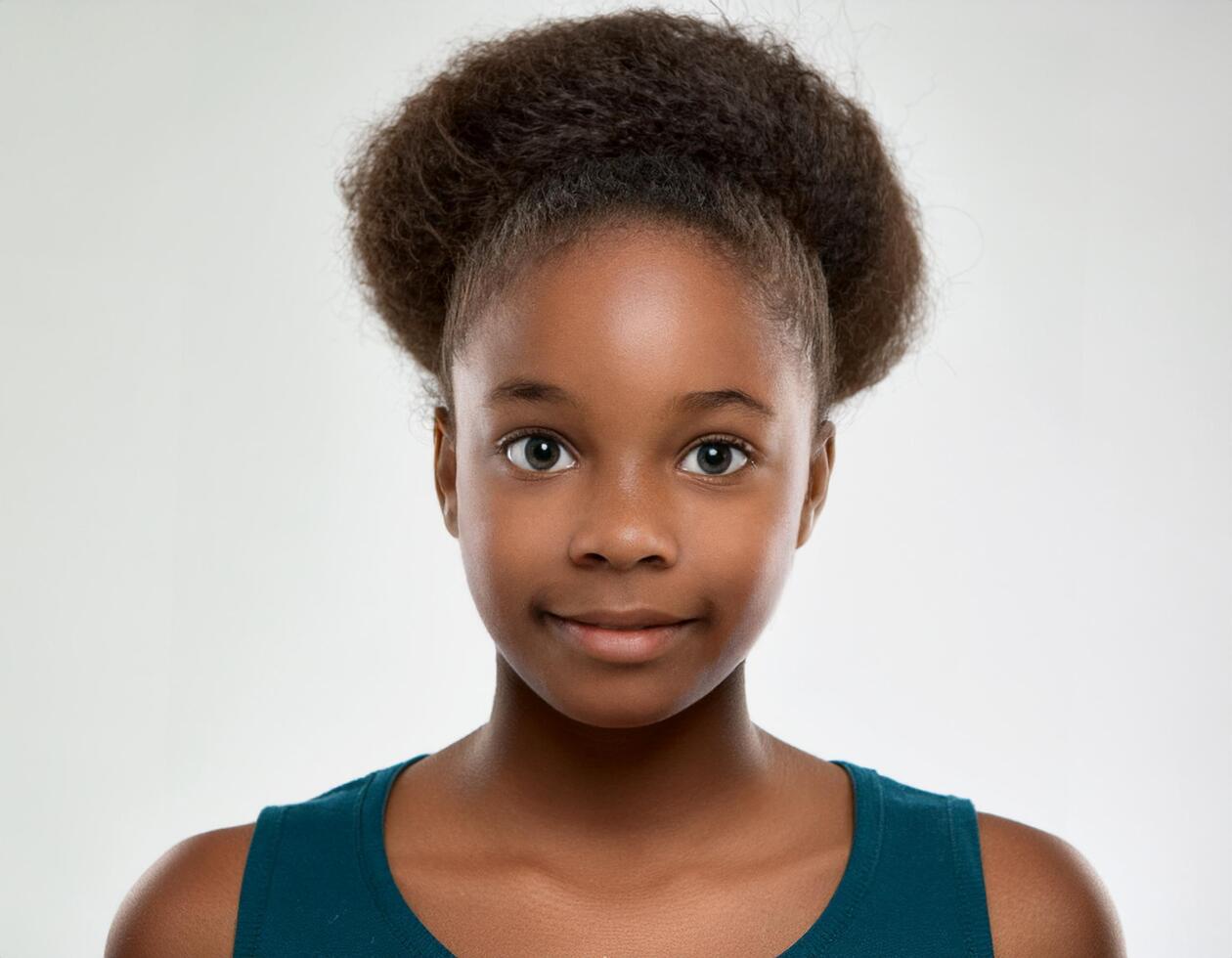 Studio Portrait of African Teenager with Defined Defined Soft Textured Braids on White Background photo