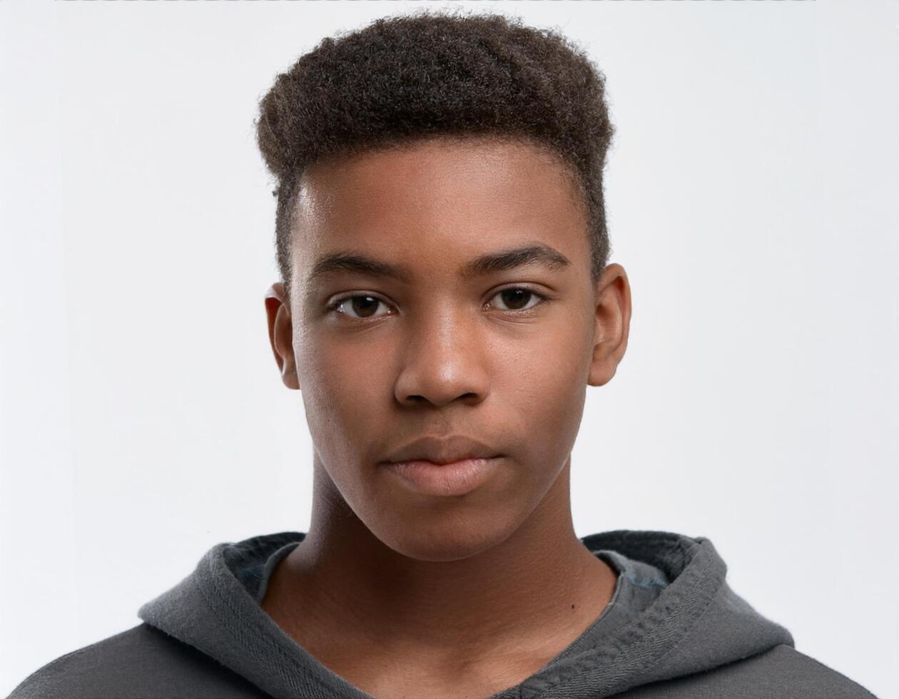 Portrait of African Teenager with Defined Defined Full Natural Braids on White Background photo