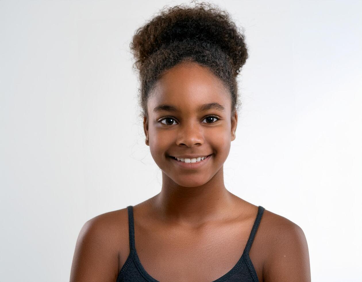 Portrait of African Teenager with Defined Defined Shaved Curly Texture on White Background photo