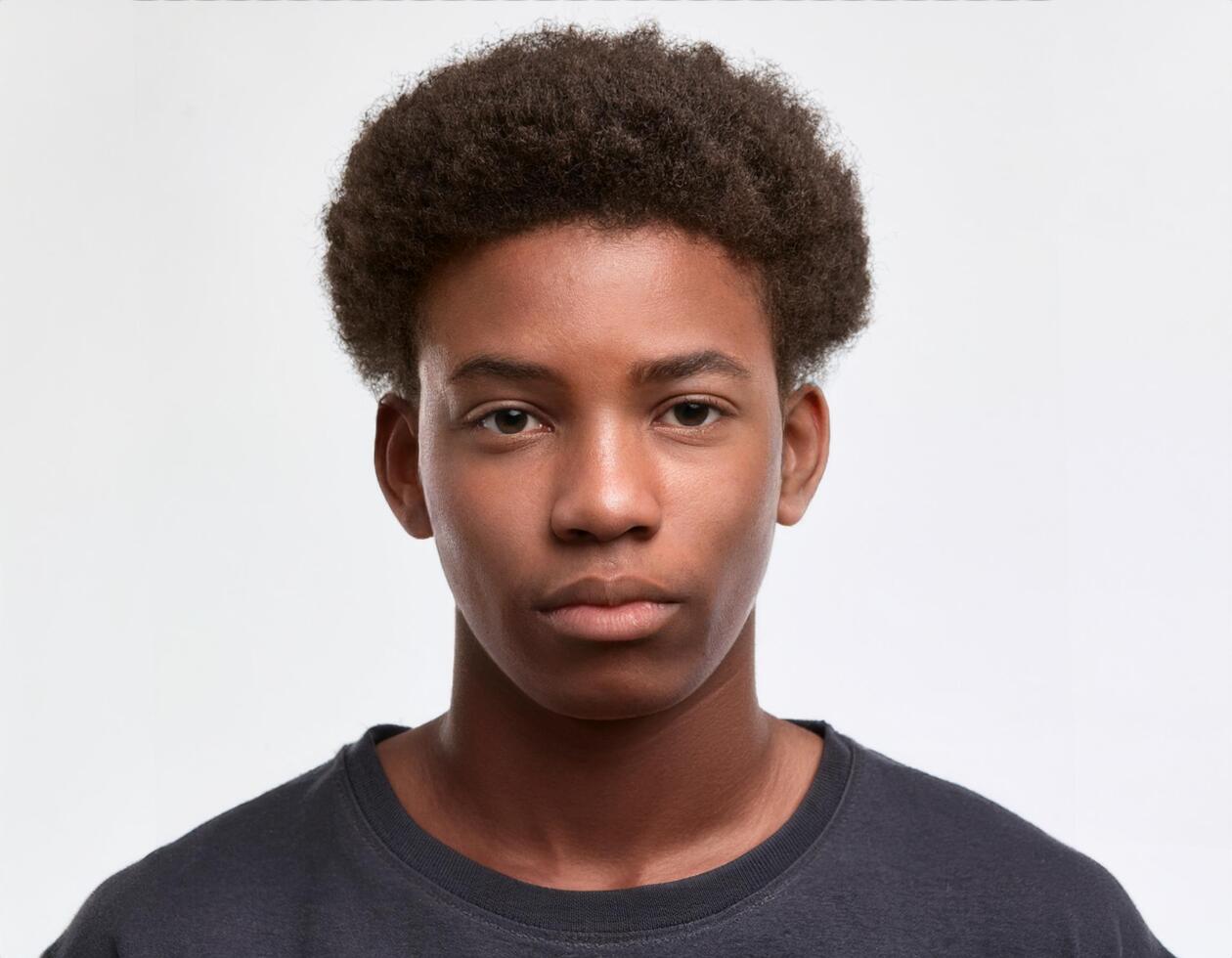 Portrait of African Teenager with Defined Defined Soft Braids and Curly Texture on White Background photo