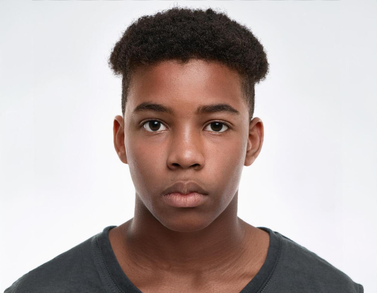Studio Portrait of African Teenager with Defined Defined Defined Braids and Curly Texture on White Background photo