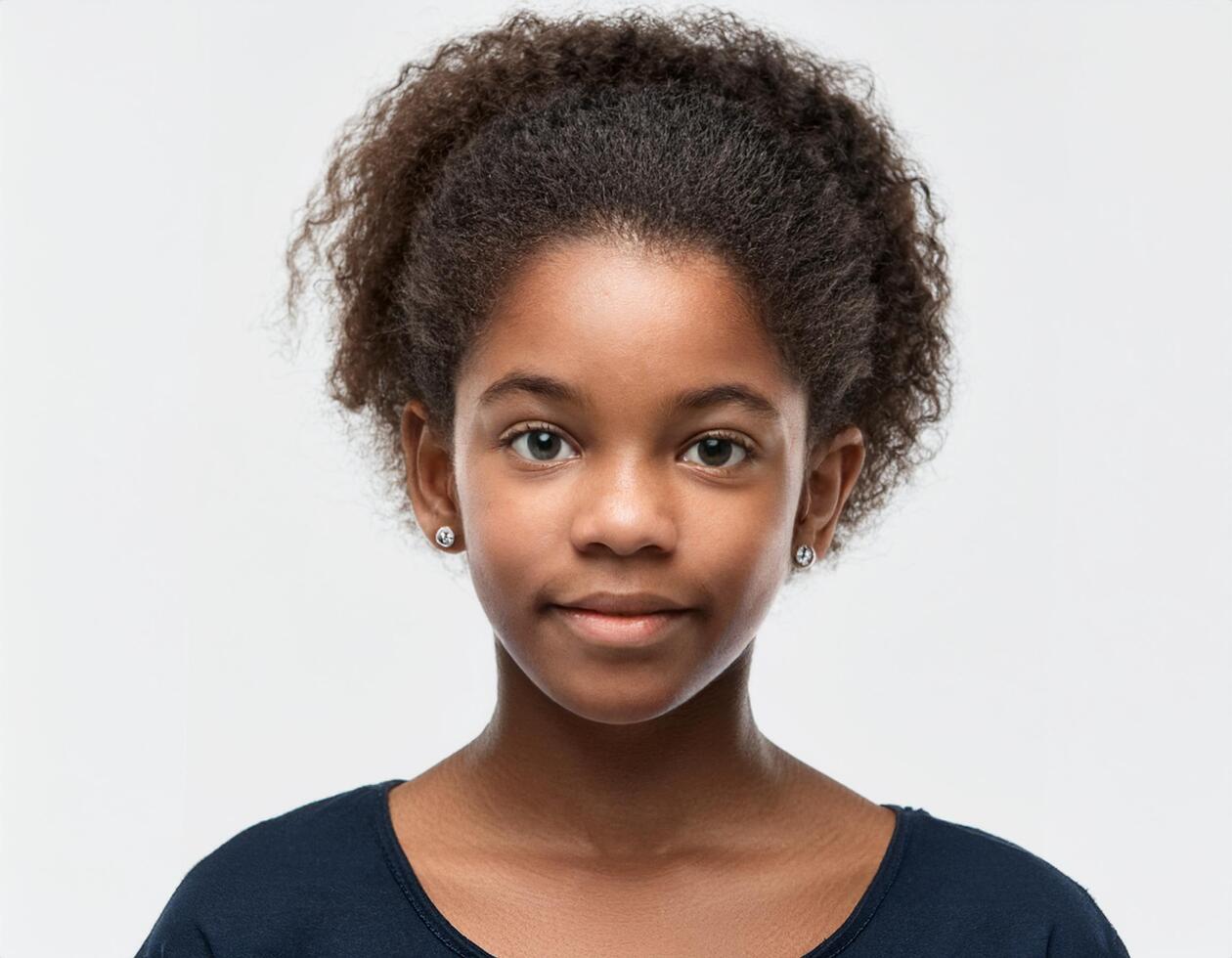 Portrait of African Teenager with Defined Defined Defined Textured Braids on White Background photo