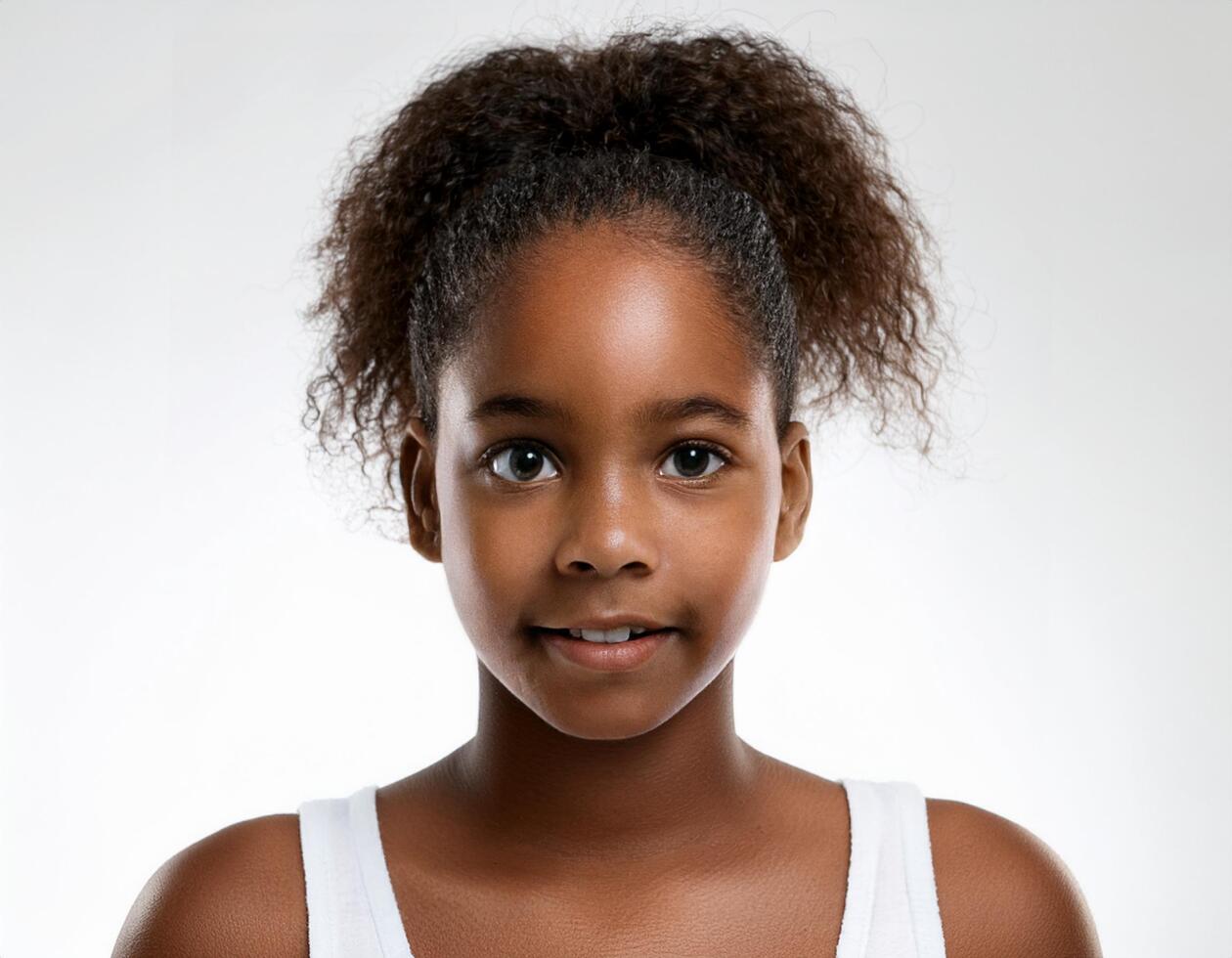 Studio Portrait of African Teenager with Defined Defined Defined Defined Short Natural Braids on White Background photo