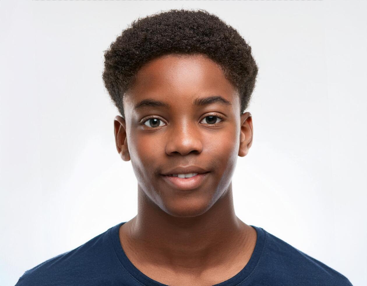Studio Portrait of African Teenager with Defined Defined Defined Defined Tight Braids and Curls on White Background photo