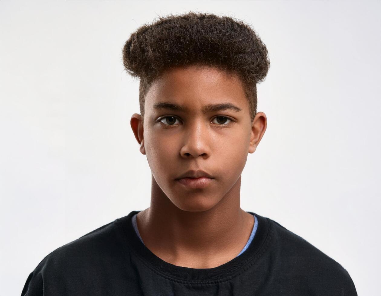Portrait of African Teenager with Defined Defined Defined Defined Full Natural Curly Braids on White Background photo