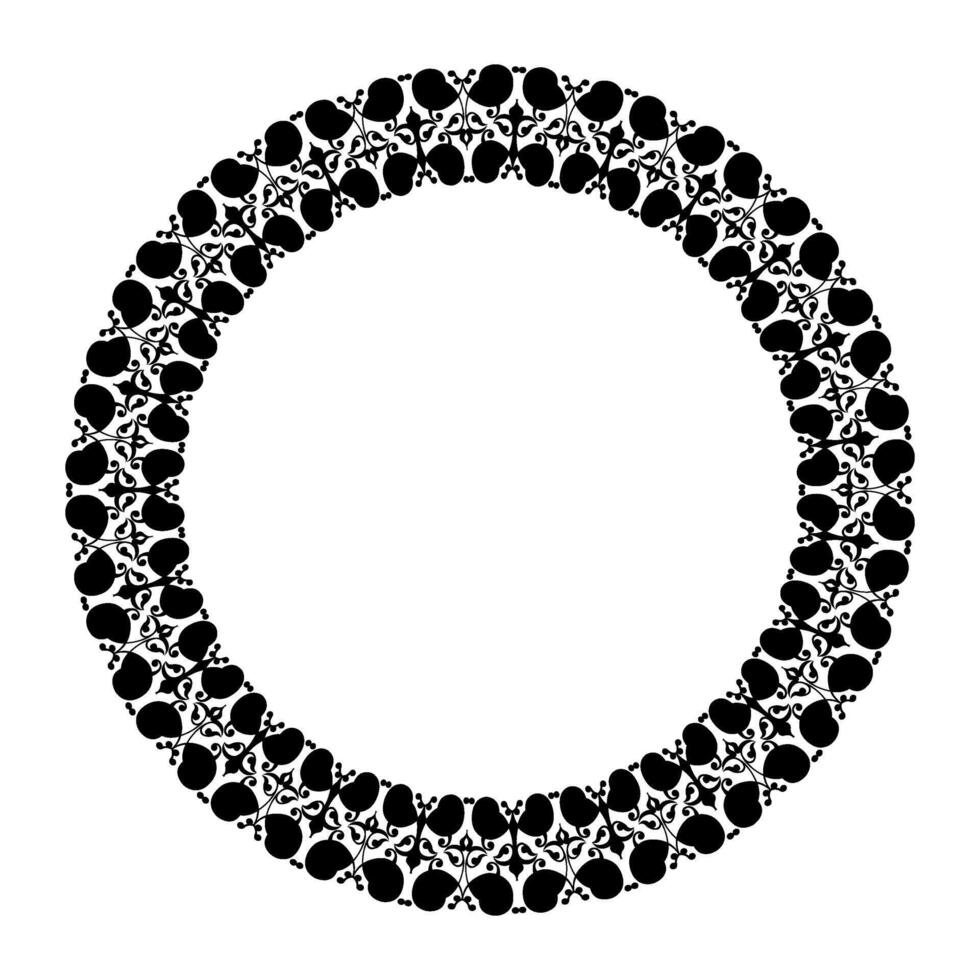 Beautiful round frame arabesque. Monochrome plate from dots with floral design. Vintage, ethnic frame with arabesques. Pattern frame for round surfaces, textiles, embroidery, sandblasting, ceramics vector