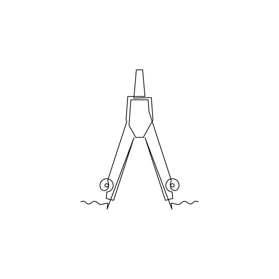 one line art compass divider icon. single line, one continuous line, simple, hand drawn and sketch style. for icons, symbols, signs or logos vector