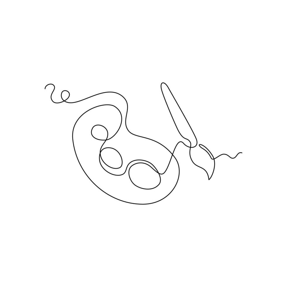 one line art palette and brush icon. single line, one continuous line, simple, hand drawn and sketch style. for icons, symbols, signs or logos vector
