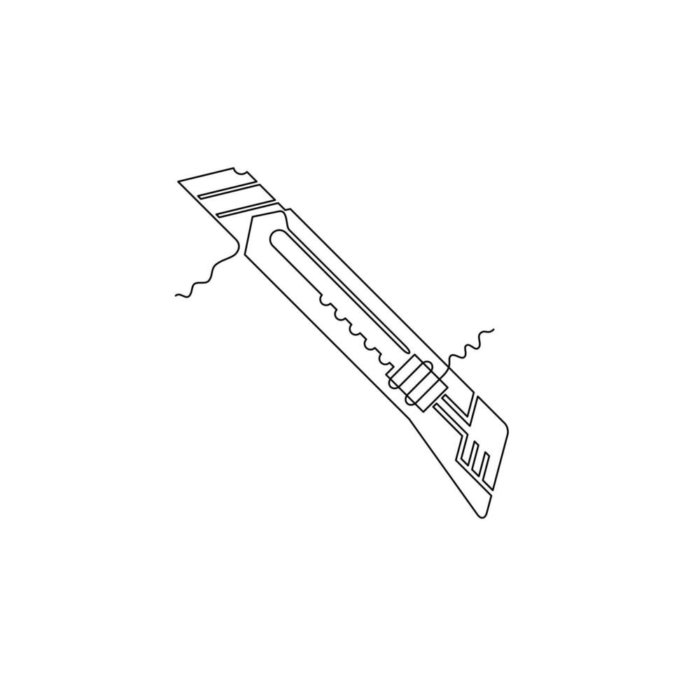 one line art utility knife icon. single line, one continuous line, simple, hand drawn and sketch style. for icons, symbols, signs or logos vector
