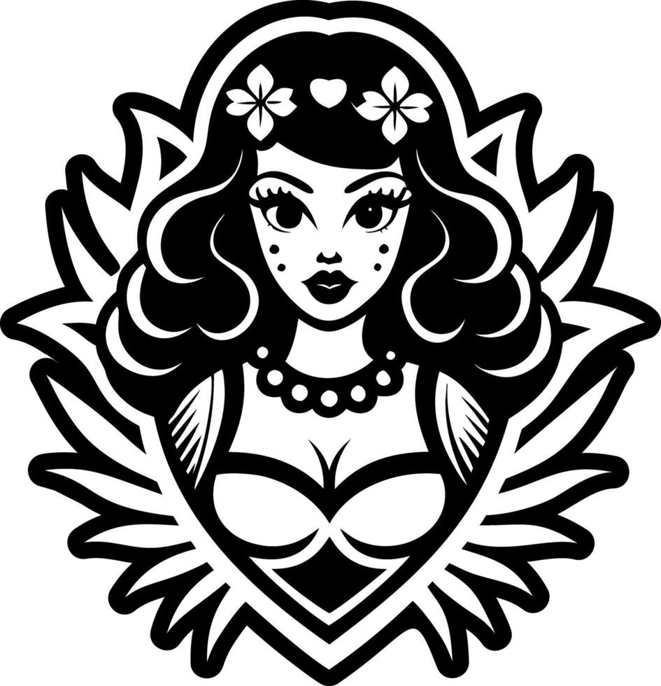 A solid style icon of girl tattoo vector