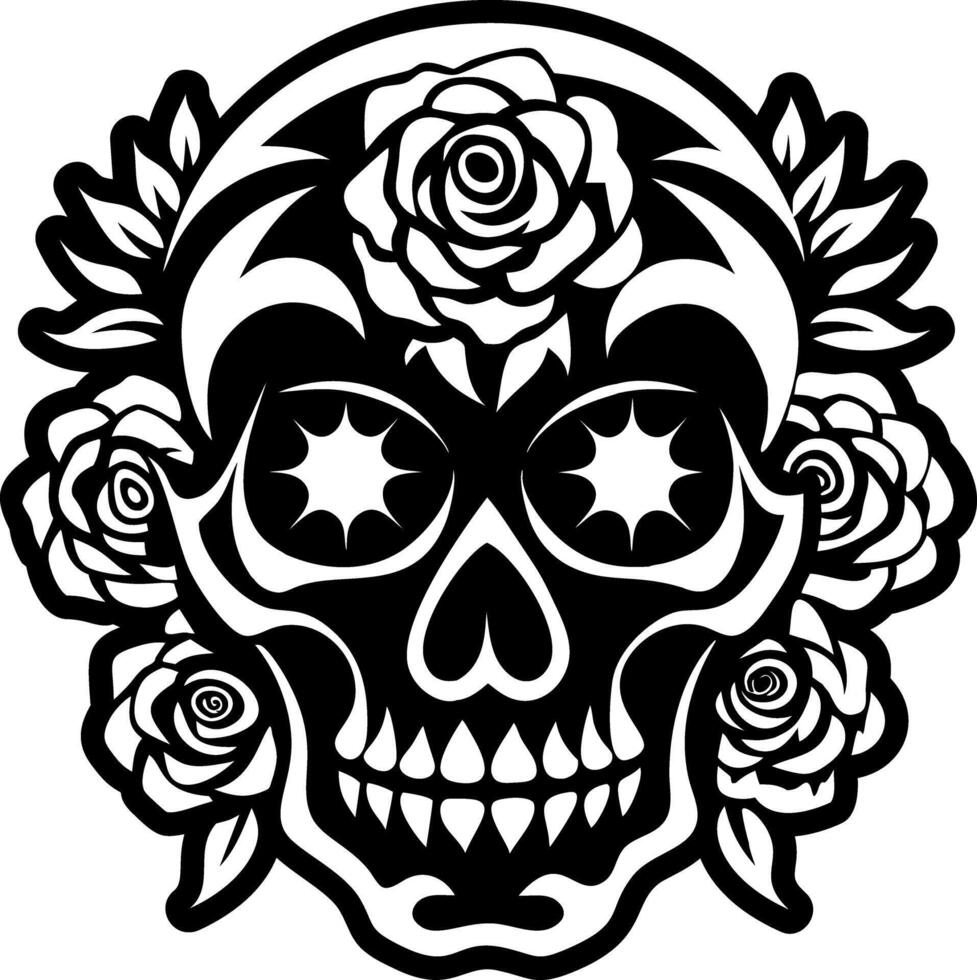 A solid style icon of skull roses symbol vector
