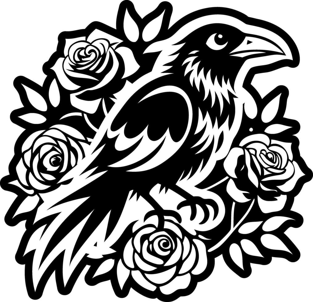 Filled style icon of crow tattoo vector