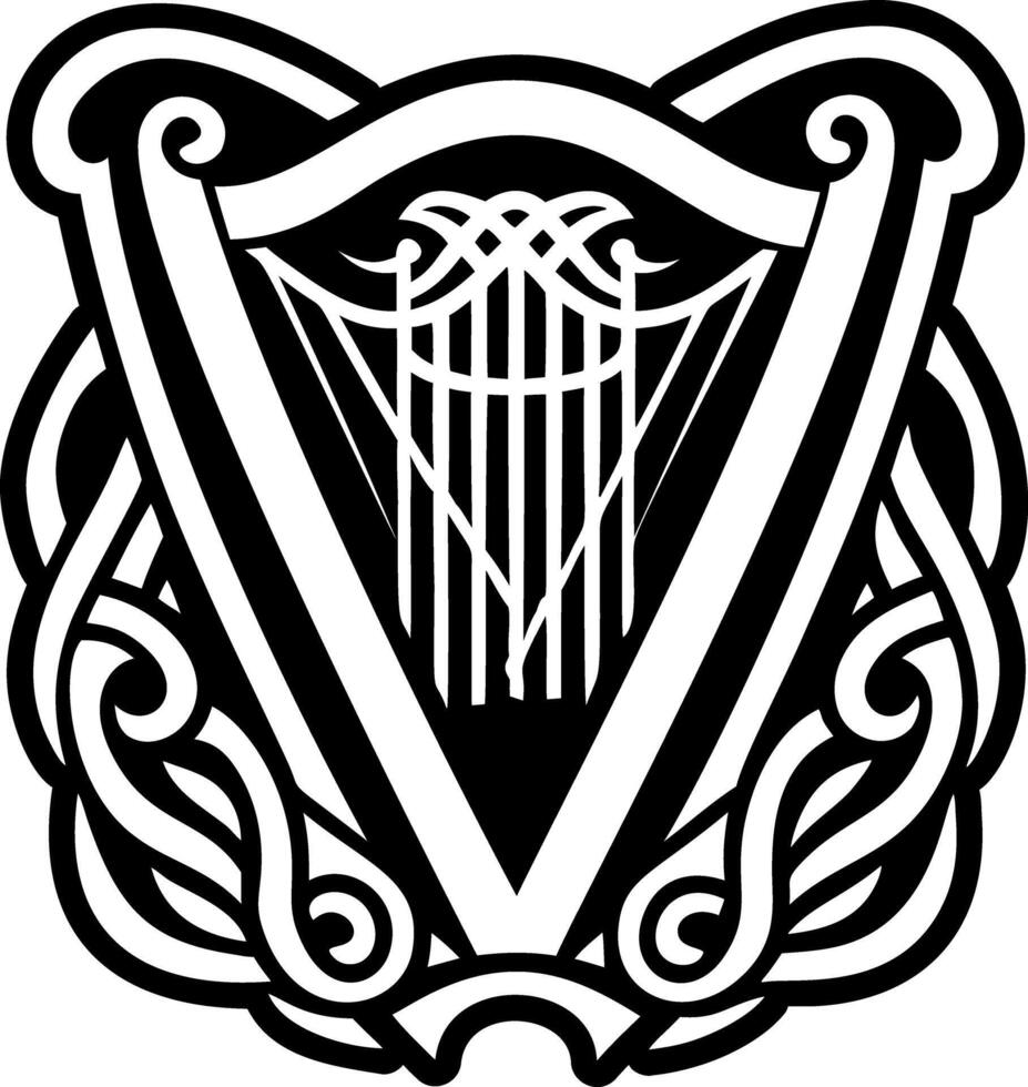 A solid icon showing irish harp tattoo vector