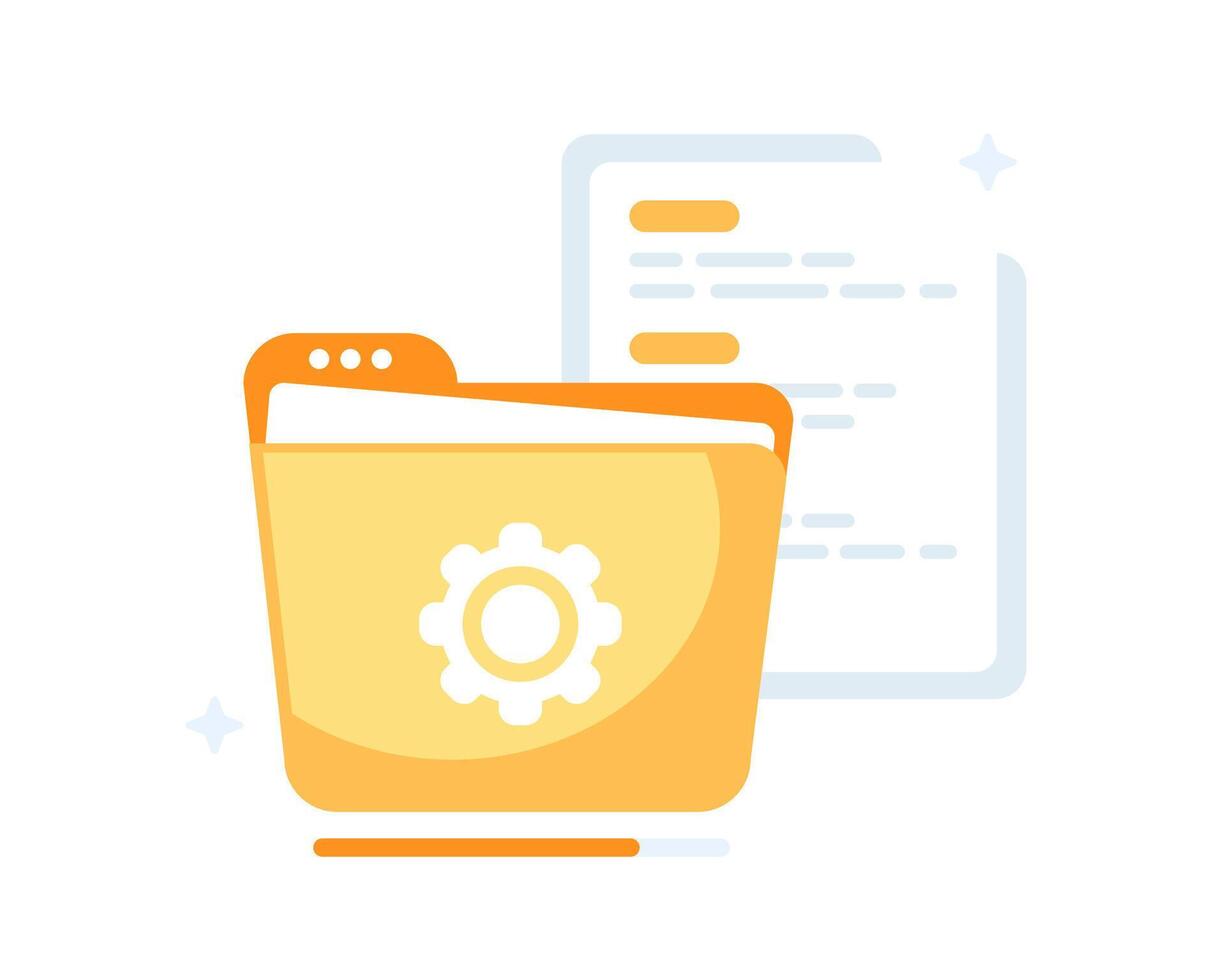 Illustration of system data folder, system file, application database in flat style. vector