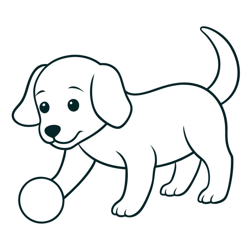 Cheerful Dog Playing with a Ball Coloring Page vector