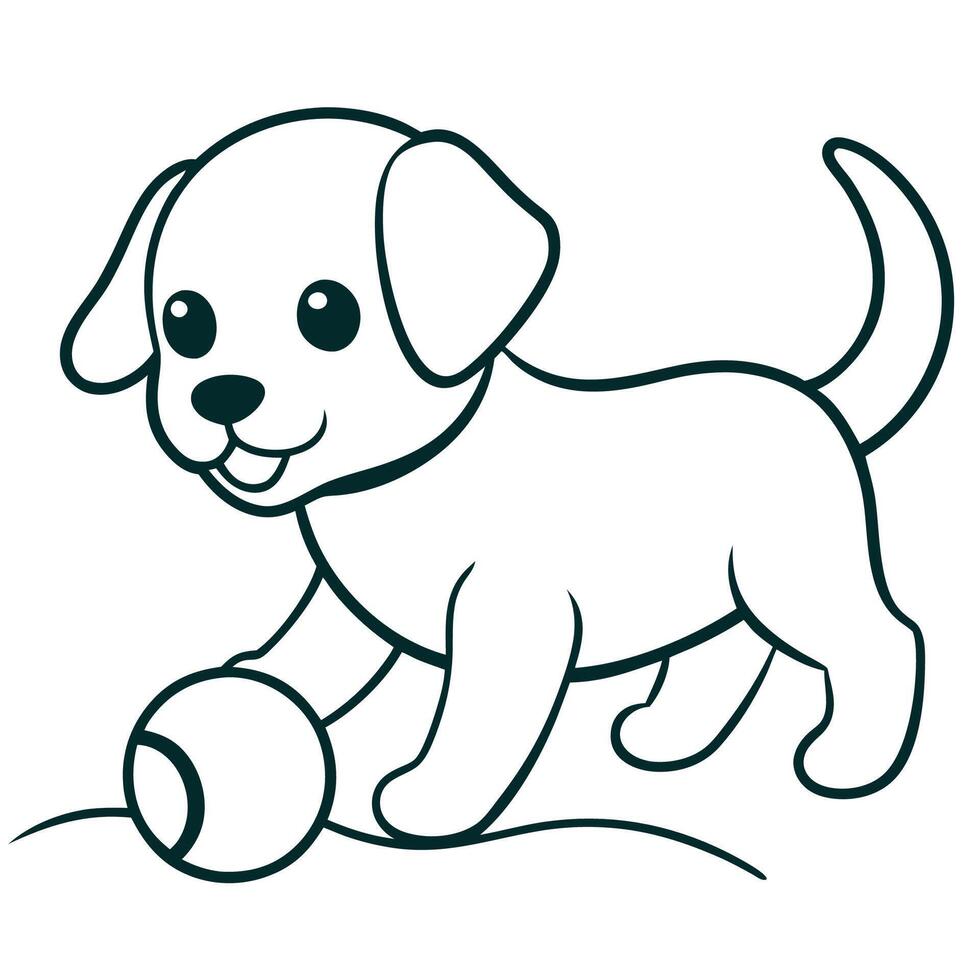 Cute Happy Dog with a Ball Coloring Page for Kids vector