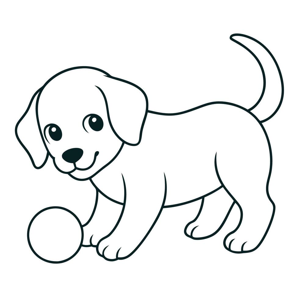 Fun Puppy with Ball Coloring Page for Children vector