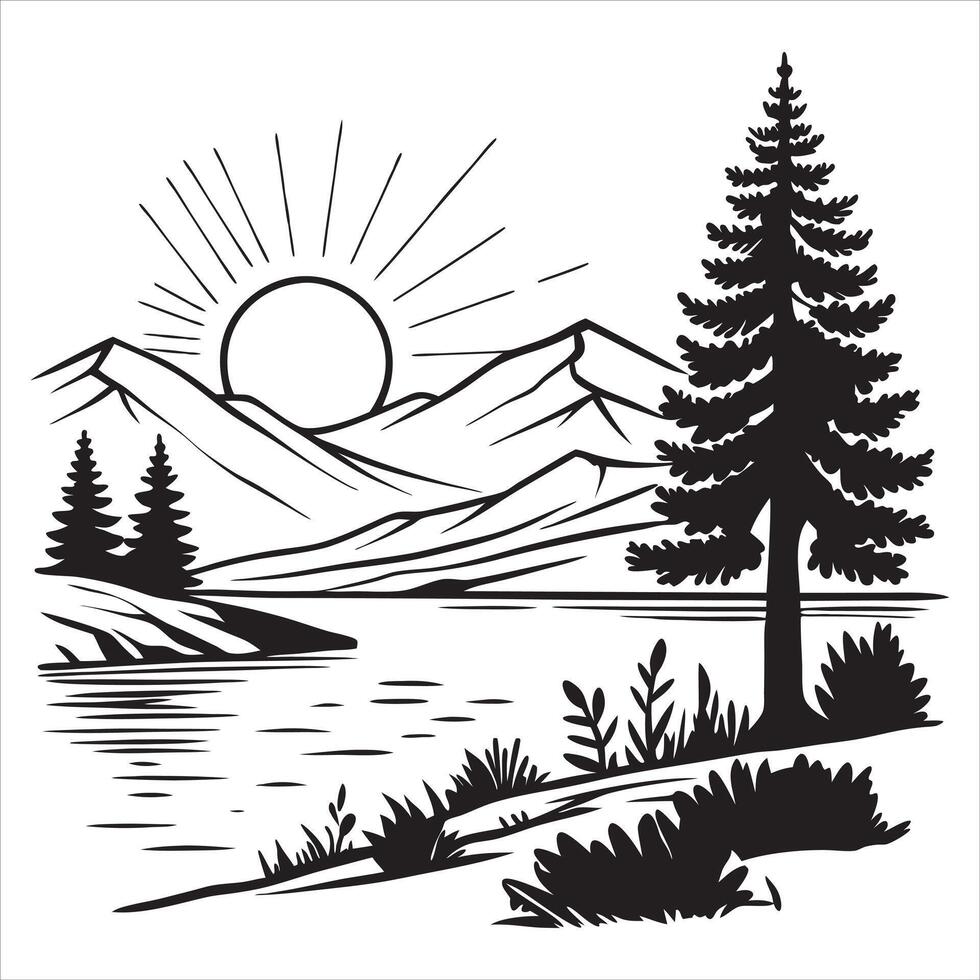 Lake and Forest Artwork Illustration for Clipart vector