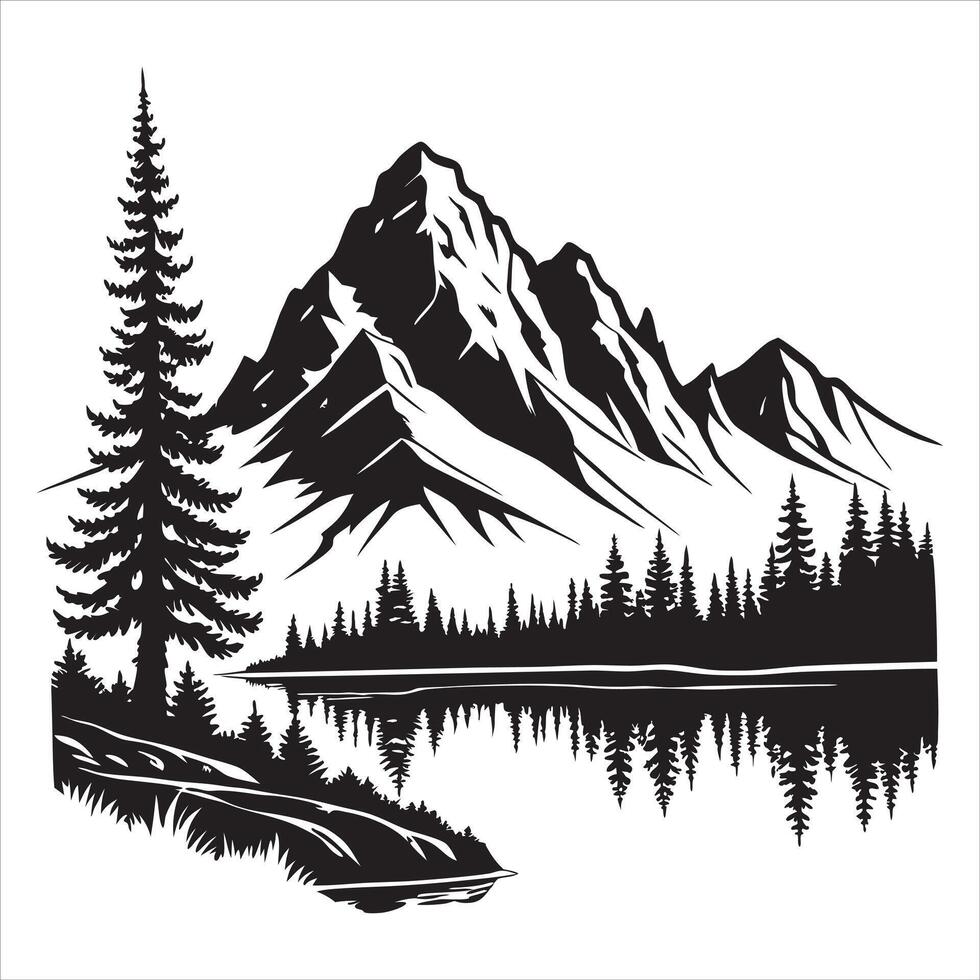 Beautiful Lake and Forest Scene Clipart Art vector