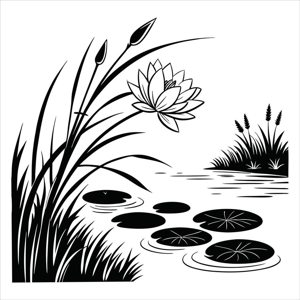 Idyllic Lake and Woodland Scene Clipart Art vector