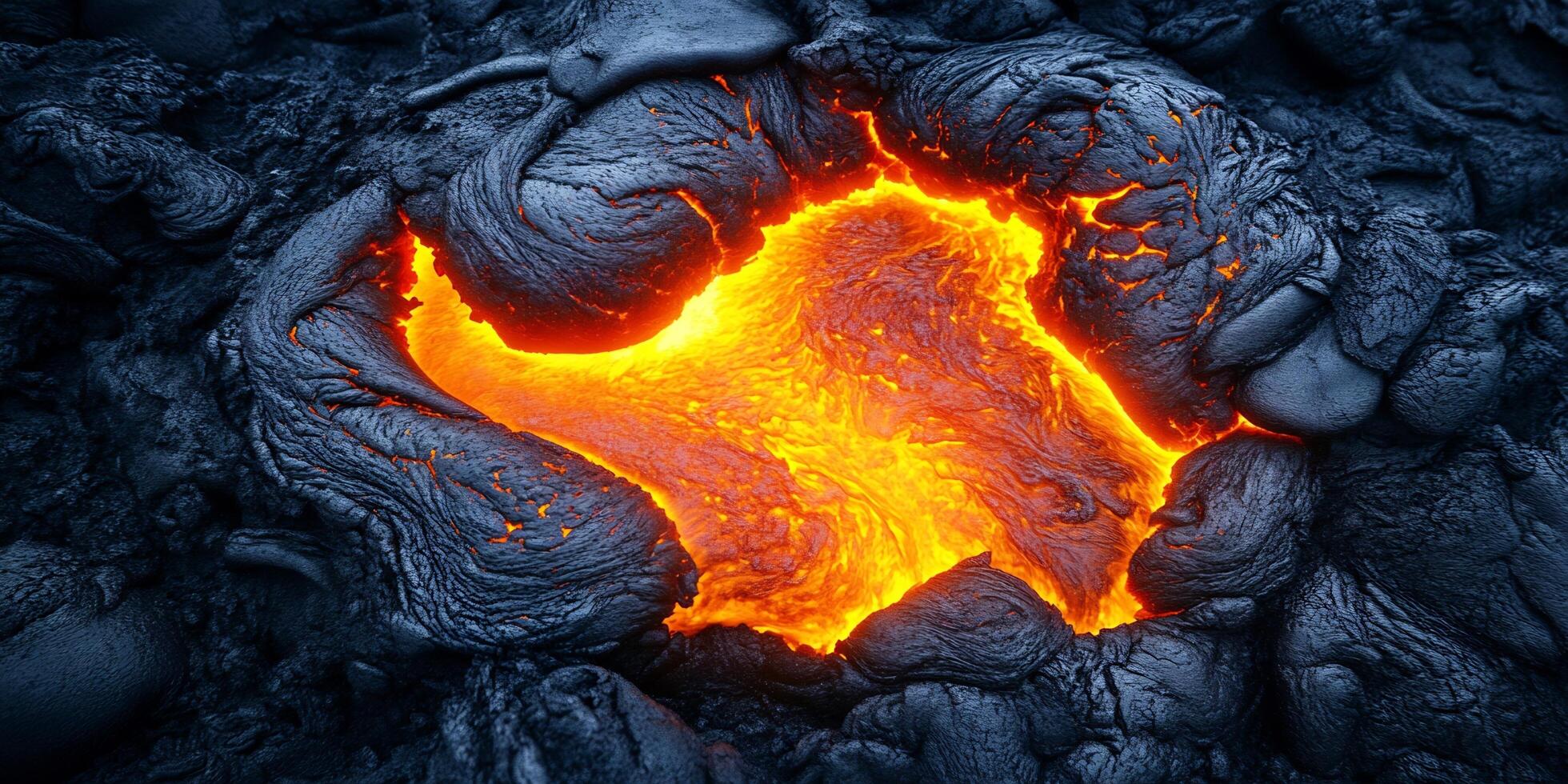 Molten Lava Flowing Through Black Rocks Creating an Intense Heat Source photo