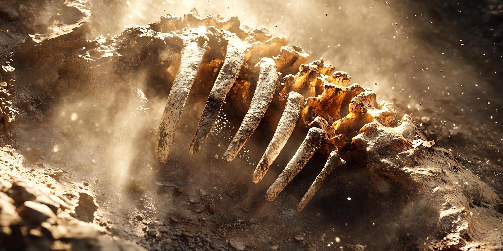 Fossilized Ribcage Resting in Dust, a Glimpse into Prehistoric Remains and Geological Time photo