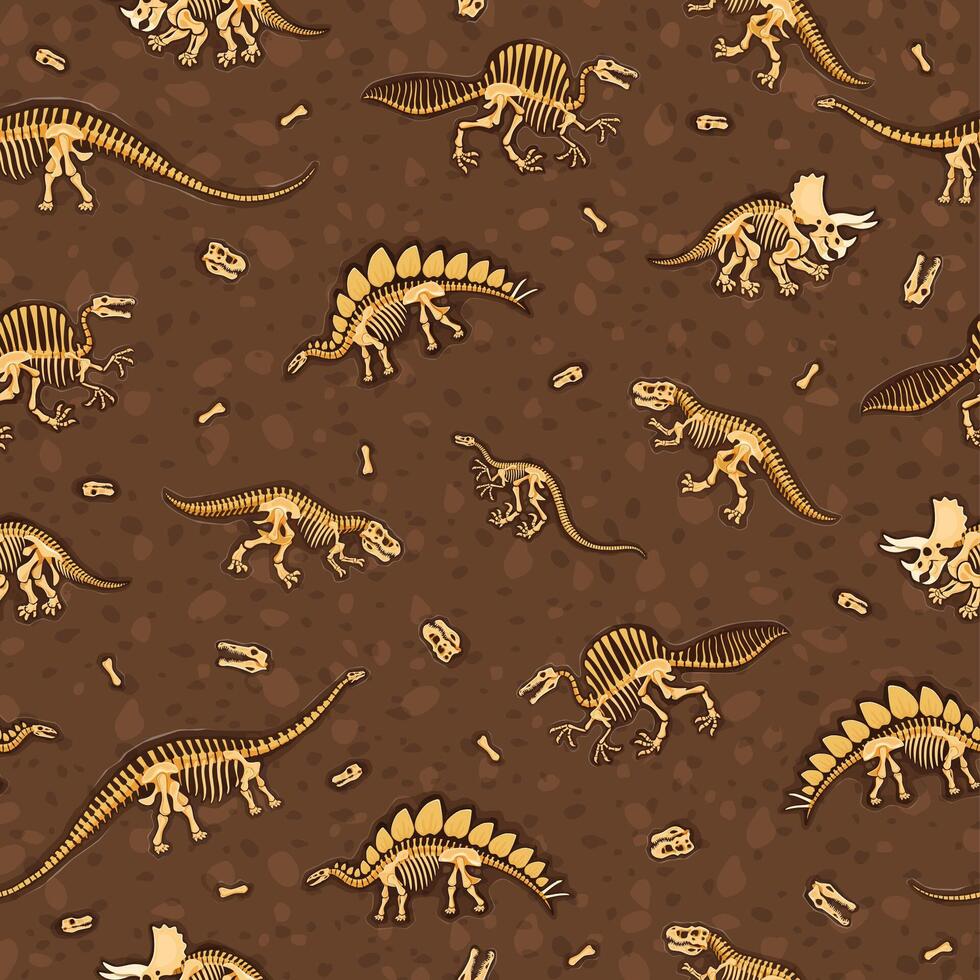 Dinosaur fossils skeletons seamless pattern vector