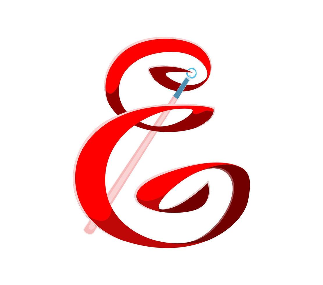 Cartoon letter E as red gymnastics ribbon on stick vector