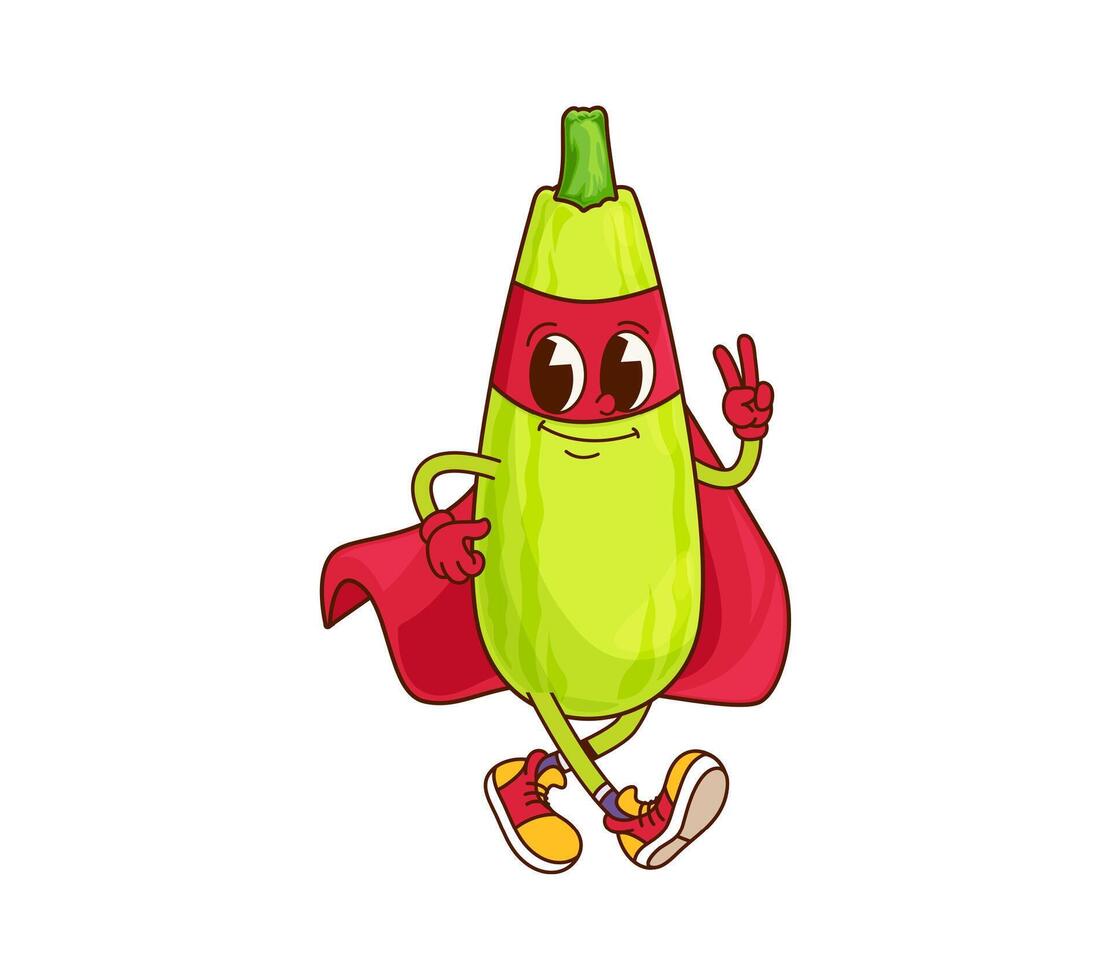 Groovy squash superhero vegetable retro character vector