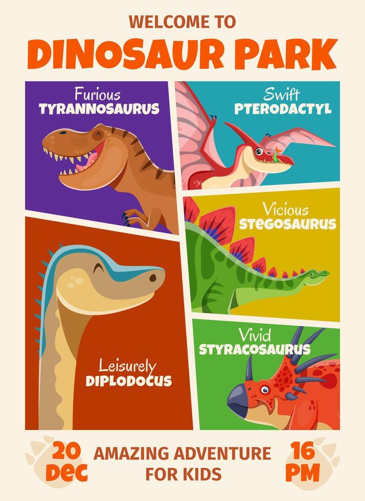 Adventure amusement dinosaurs park retro poster vector