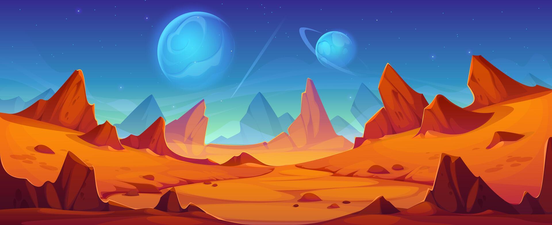 Mars planet landscape with red rocky desert vector