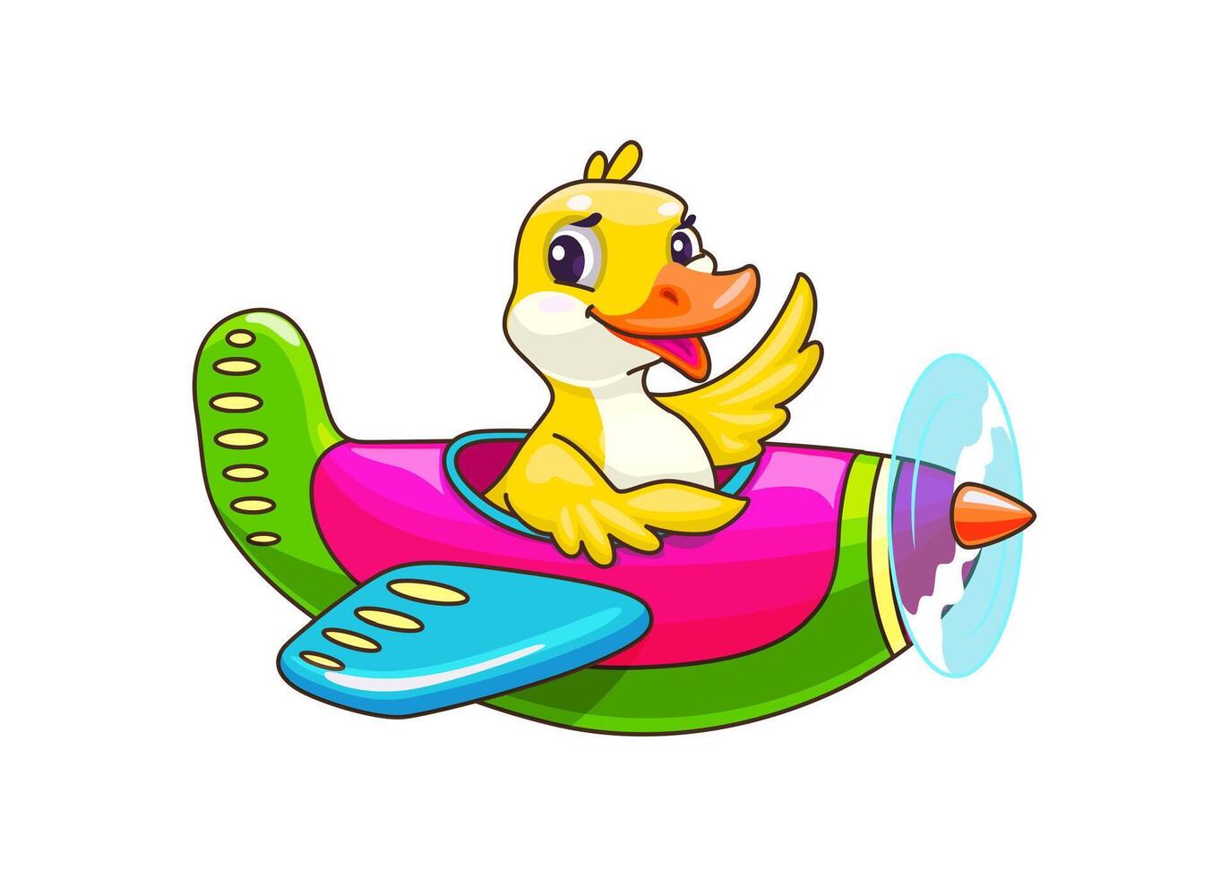 Baby duck pilot on plane, cartoon animal character vector