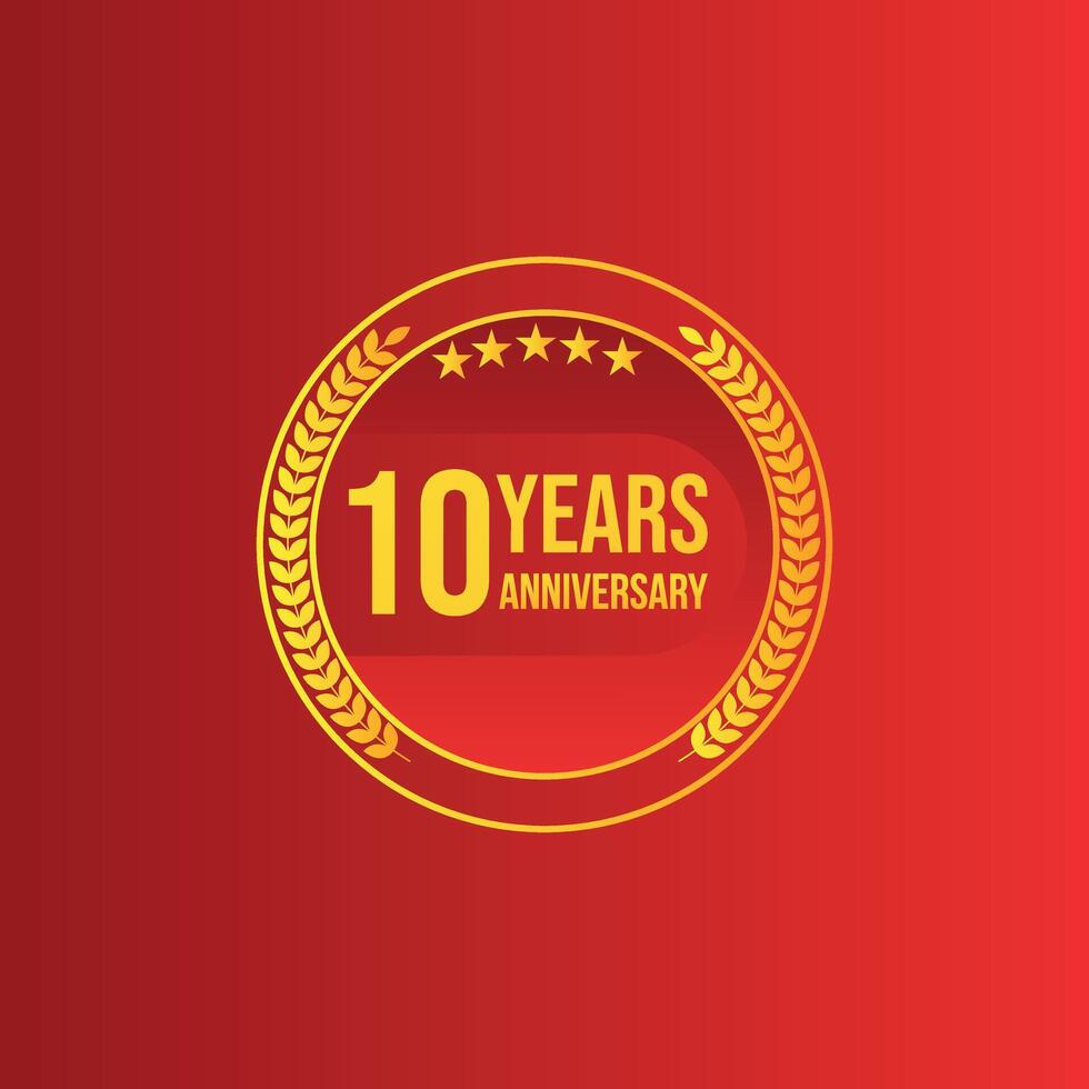 Ten year anniversary royalty free background with golden badges vector
