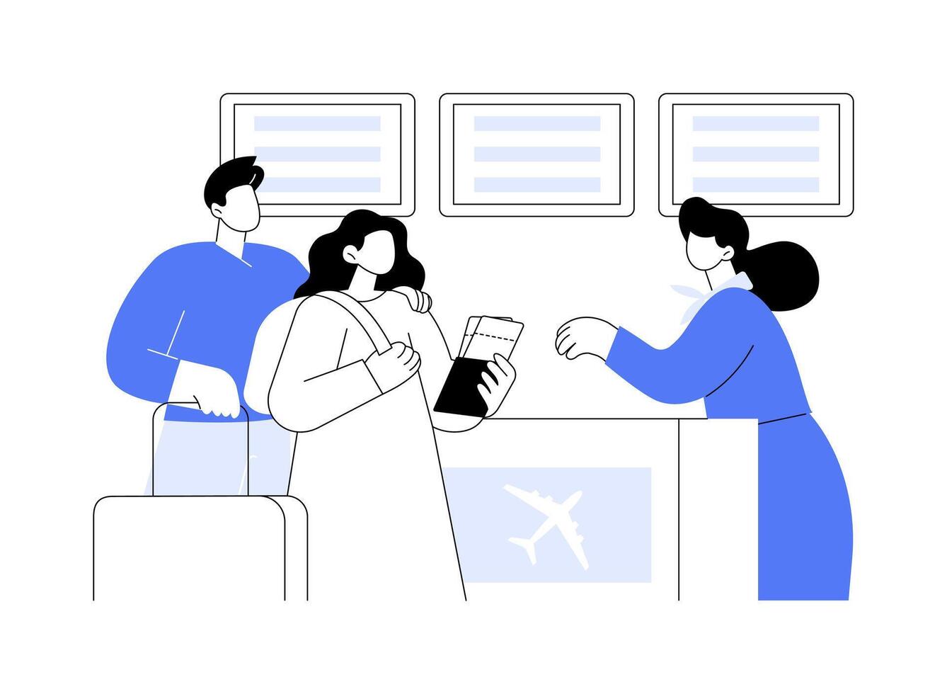 Checking in isolated cartoon illustrations. vector