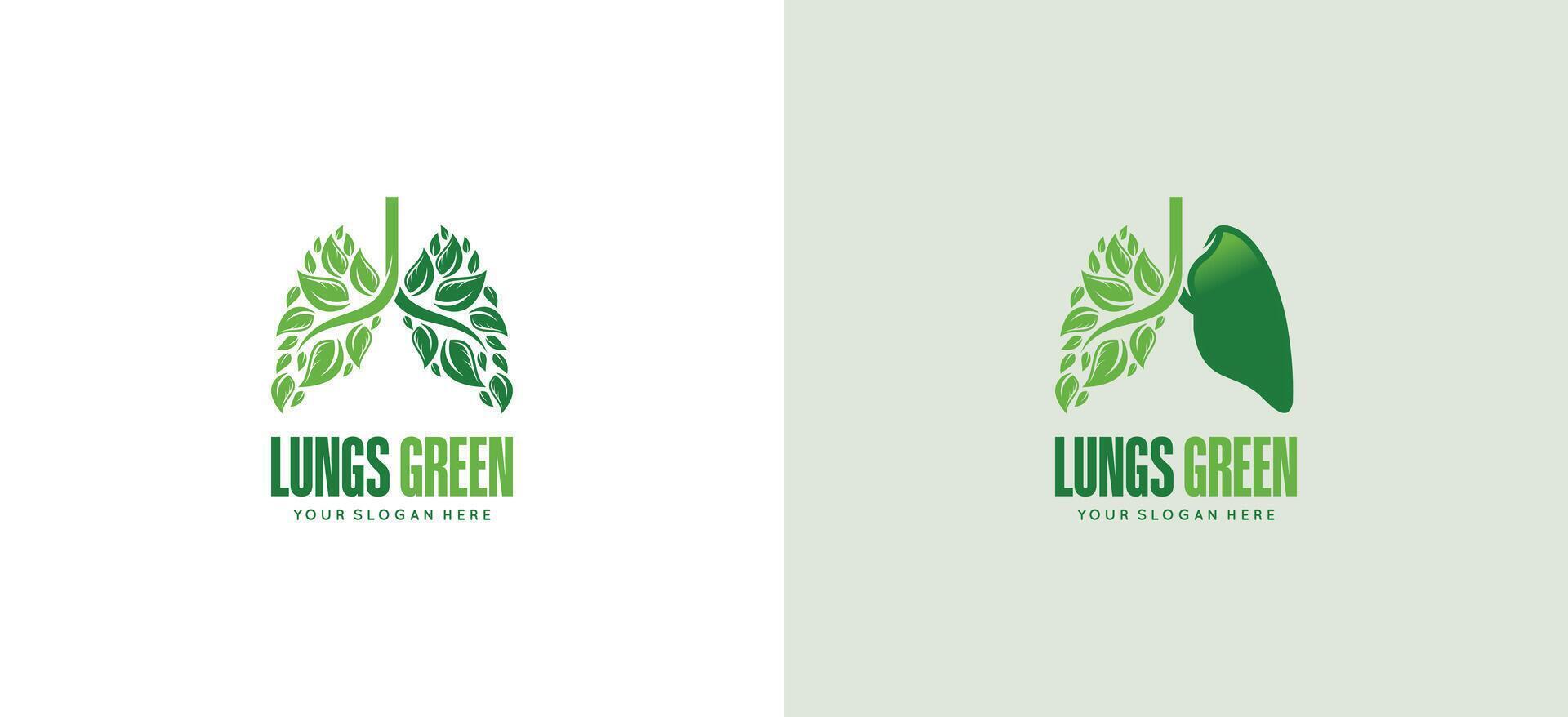 Lung health logo design, illustration of green lung logo with natural leaf symbol vector