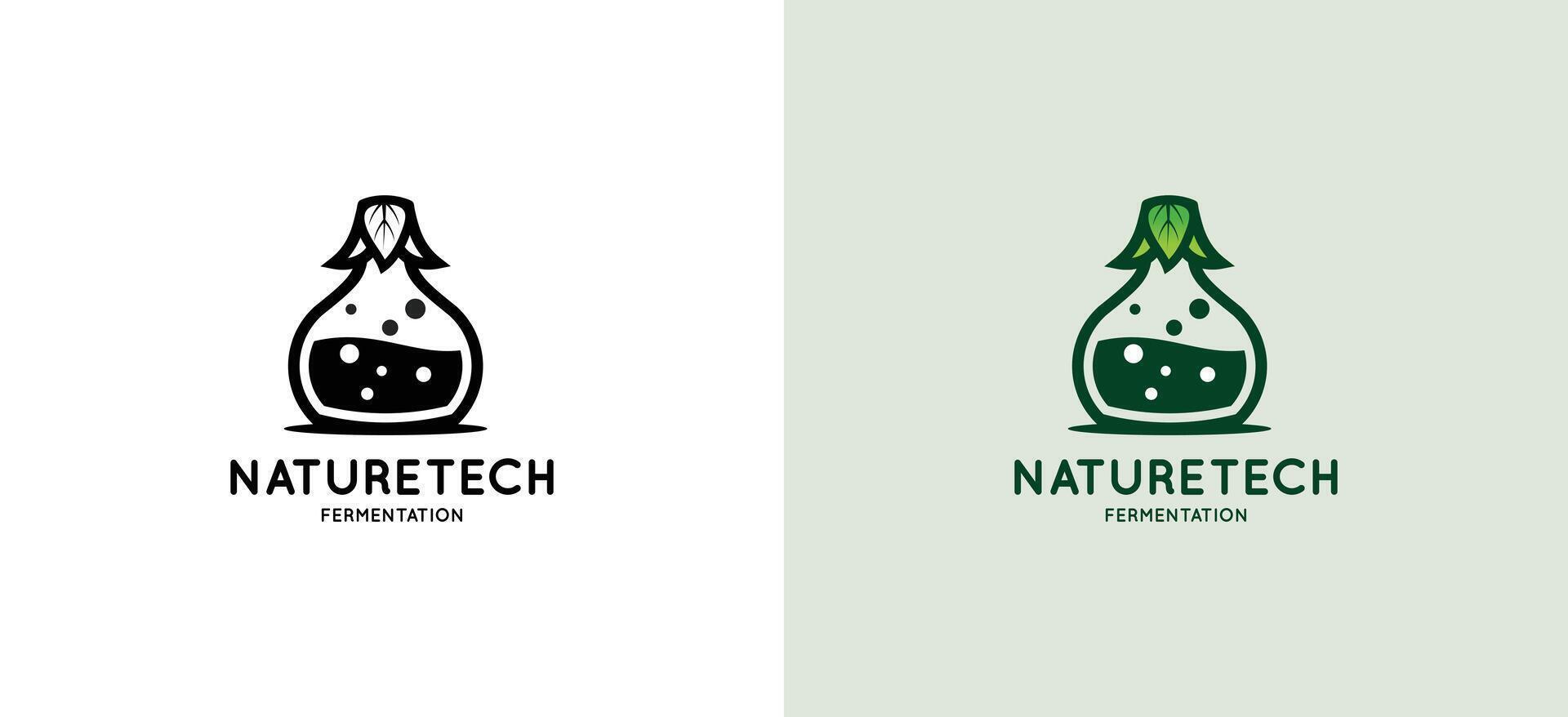 Biotechnology fermentation logo design with the concept of a leaf icon covering a glass vector