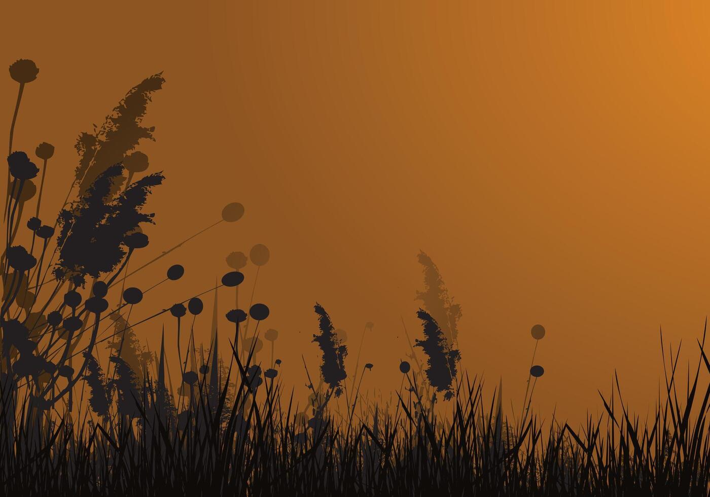 Sunset Grass Silhouette with Orange Haze vector