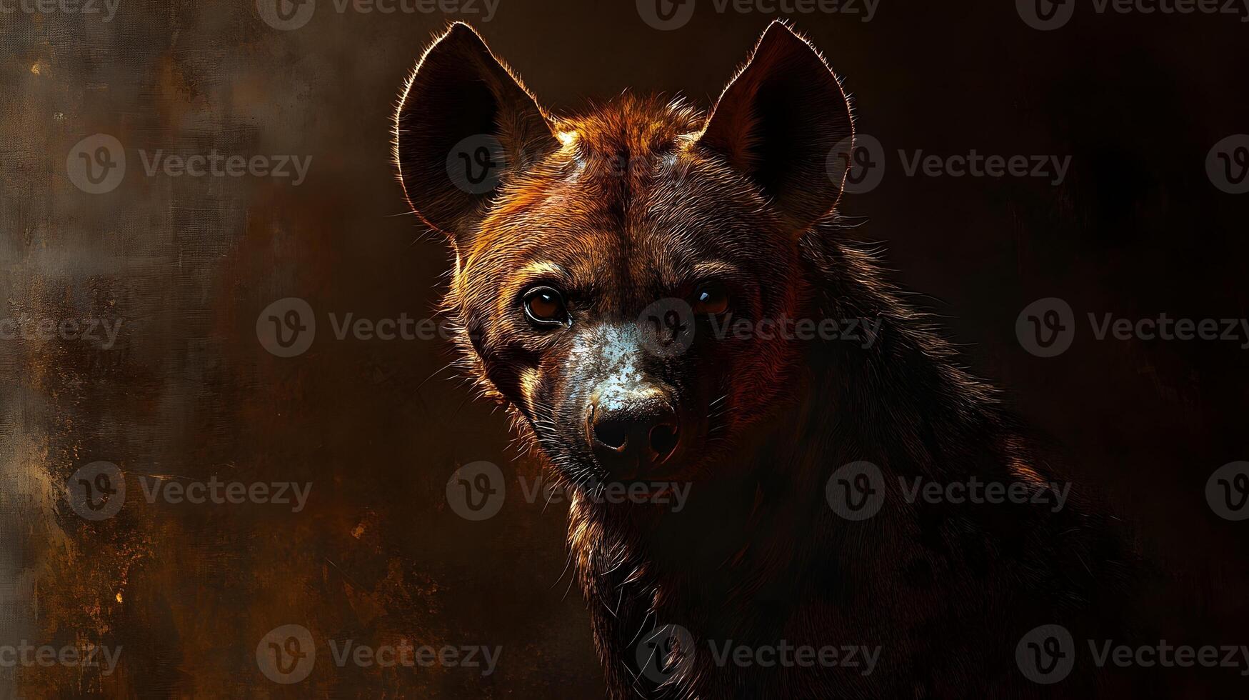 Hyena portrait, dark background, smoky, wildlife photo