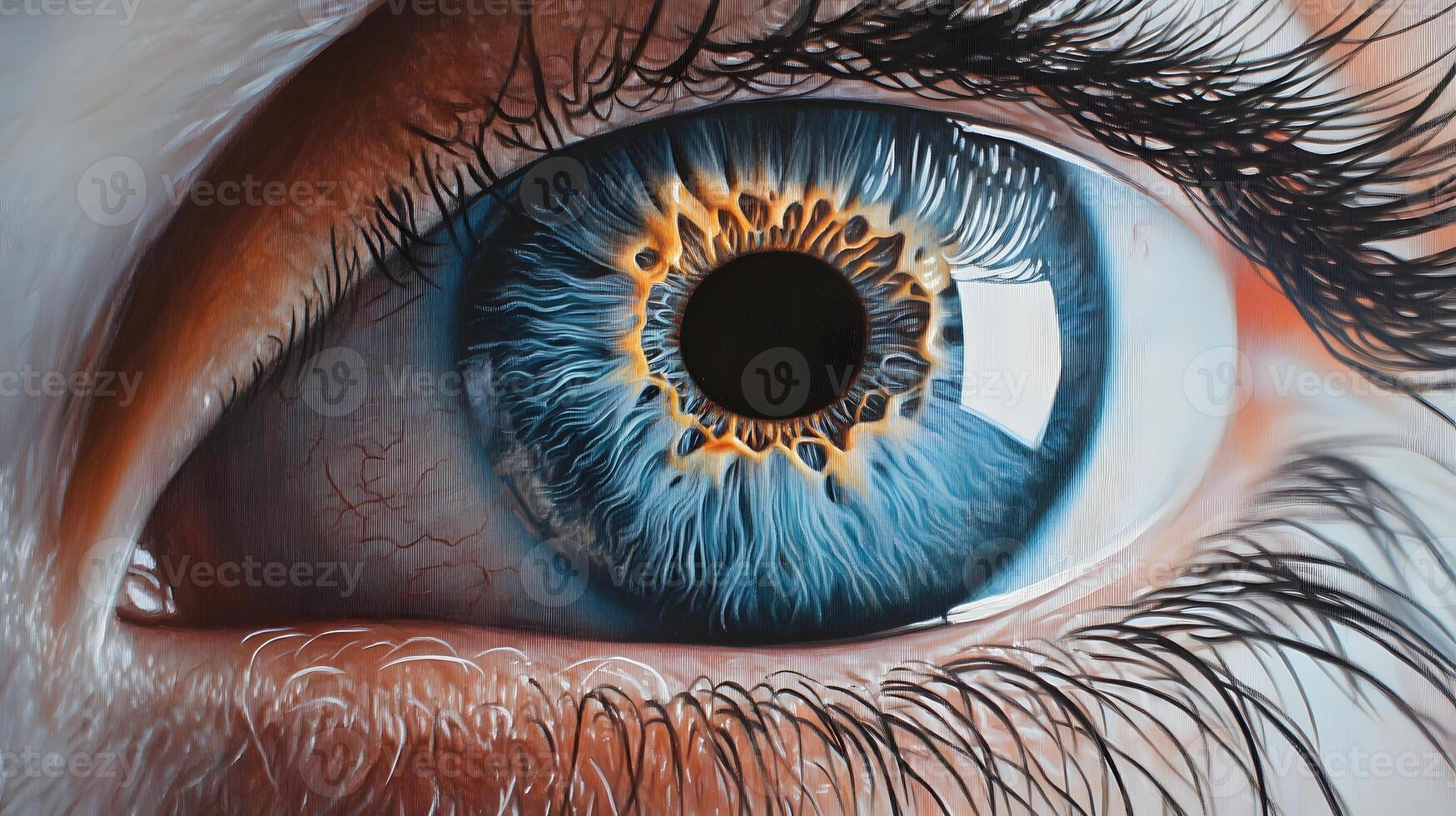 Close-up eye, detailed iris, blurred background, medical illustration photo