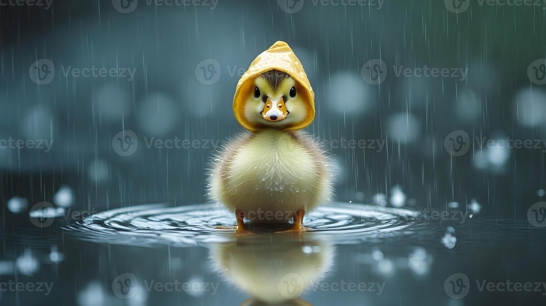 Cute duckling raincoat rain puddle nature outdoor photo