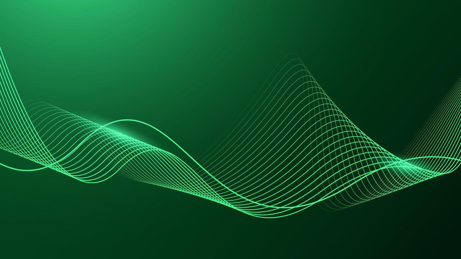 Abstract shining wave lines on dark green background. Dynamic wave pattern.Futuristic technology concept. vector
