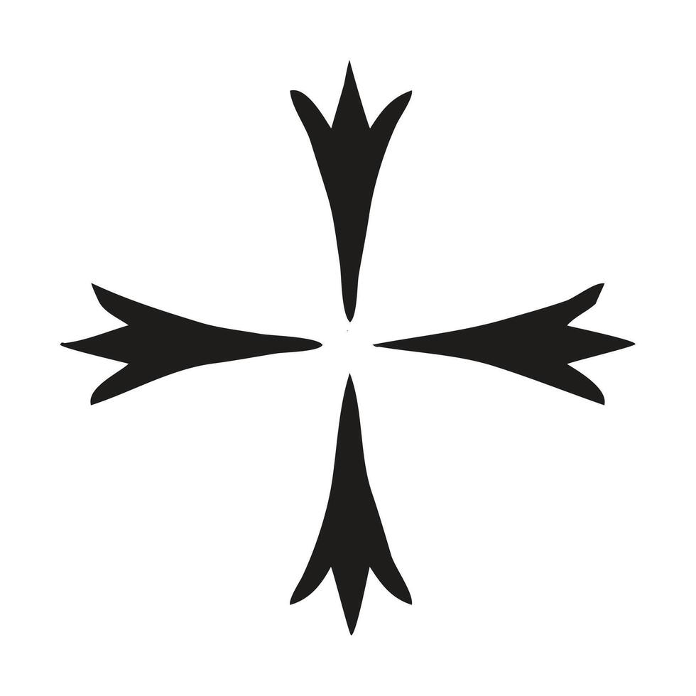 A simple, stylized Christian cross design, set within a circular frame with concentric lines and small, scattered dots. vector