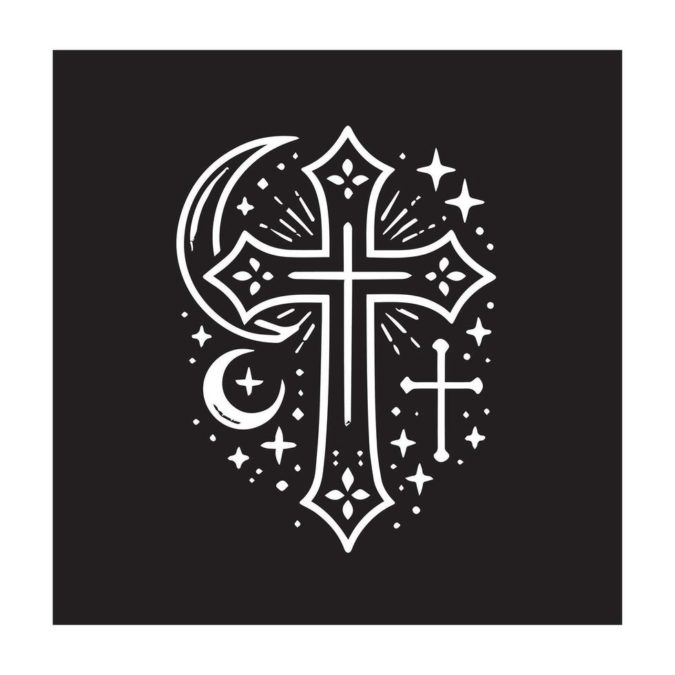 white outline cross on a dark background. vector