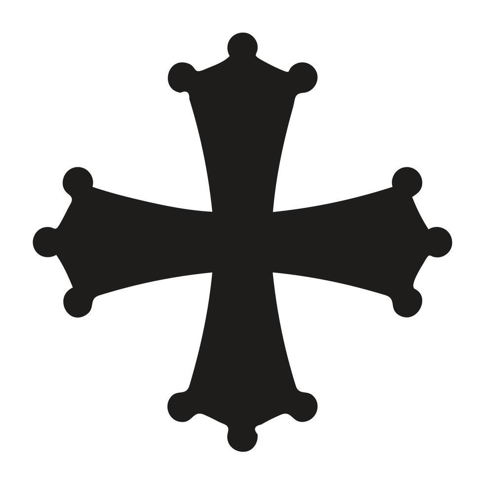A stylized black and white graphic of a cross, set within a circular design radiating outward with sunburst-like lines. vector